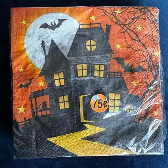 Haunted Hill Halloween Paper Napkins Retired Print * Set Of Two - Picture 4 of 6
